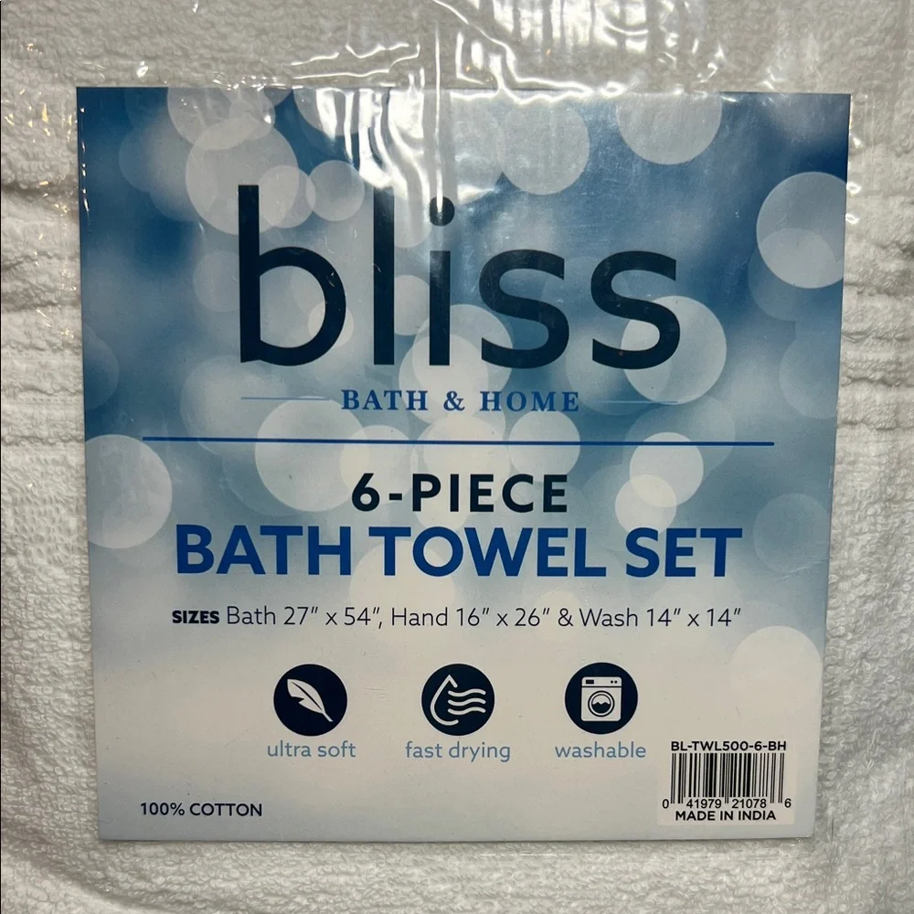 Bliss Bath & Home 6-Piece White Bath Towel Set